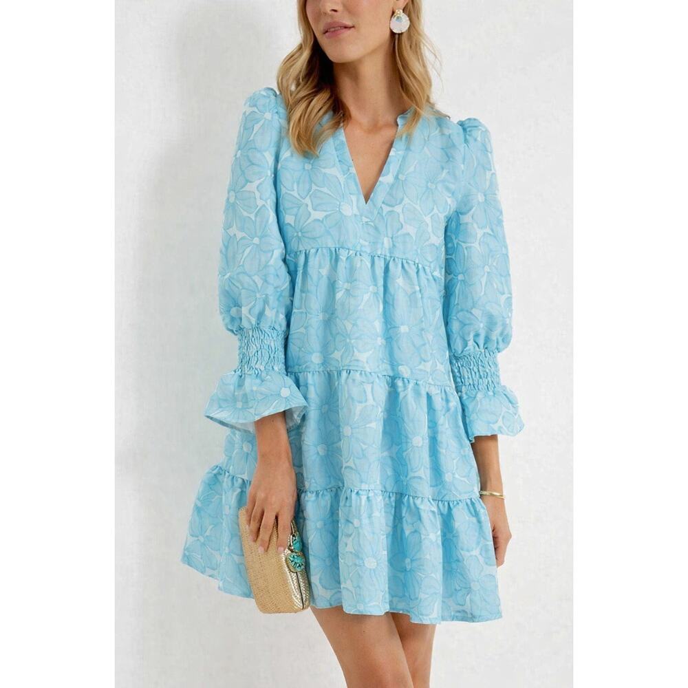 Tuckernuck Pomander Place Kenzo Jacquard Dress Blue Daisy XL NWT